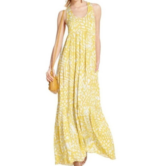 Rachel Roy Yellow Maxi Dress Racerback Size 0 Rayon Summer Vacation - Picture 2 of 10